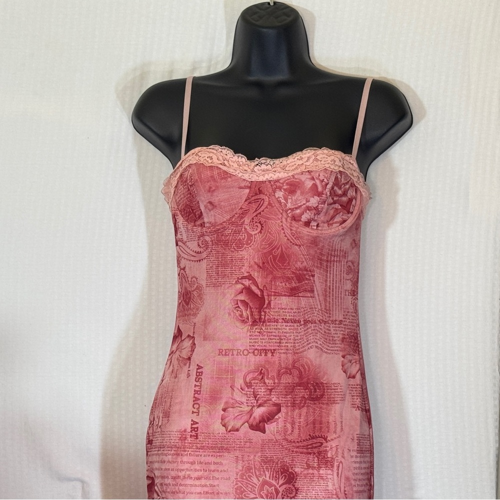 SHEIN Pink Floral Lace Trim Corset‑Style Mesh Maxi Dress — Size S - Picture 6 of 16